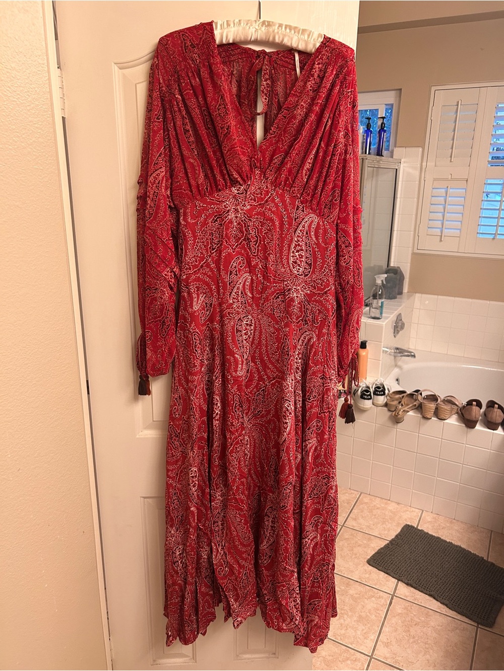 Free People Red Paisley V-Neck Maxi Dress